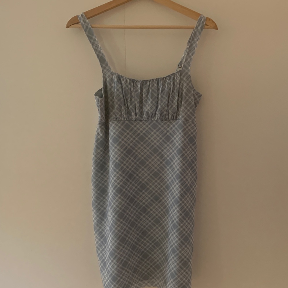 Social Tourist Elegant baby blue Plaid dress size S. Pre-owned.